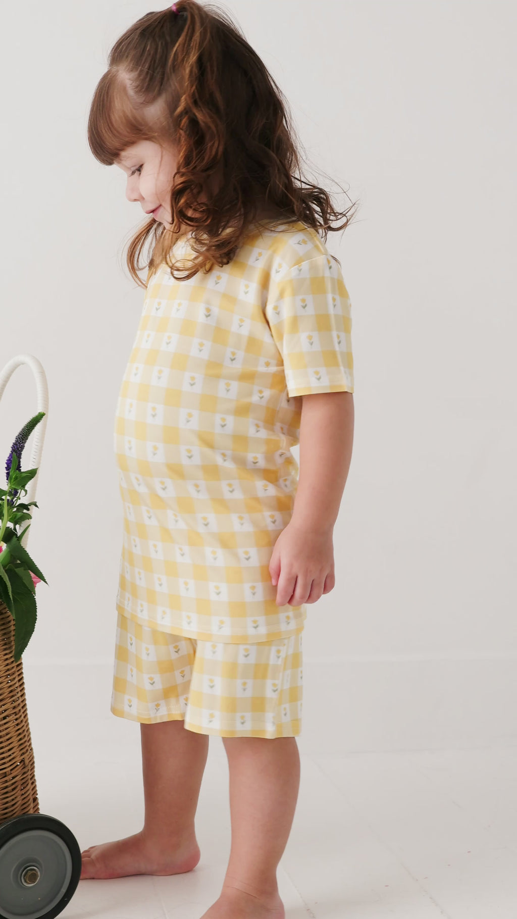 Yellow Gingham Tulip Shorts Two-Piece Set