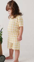Yellow Gingham Tulip Shorts Two-Piece Set