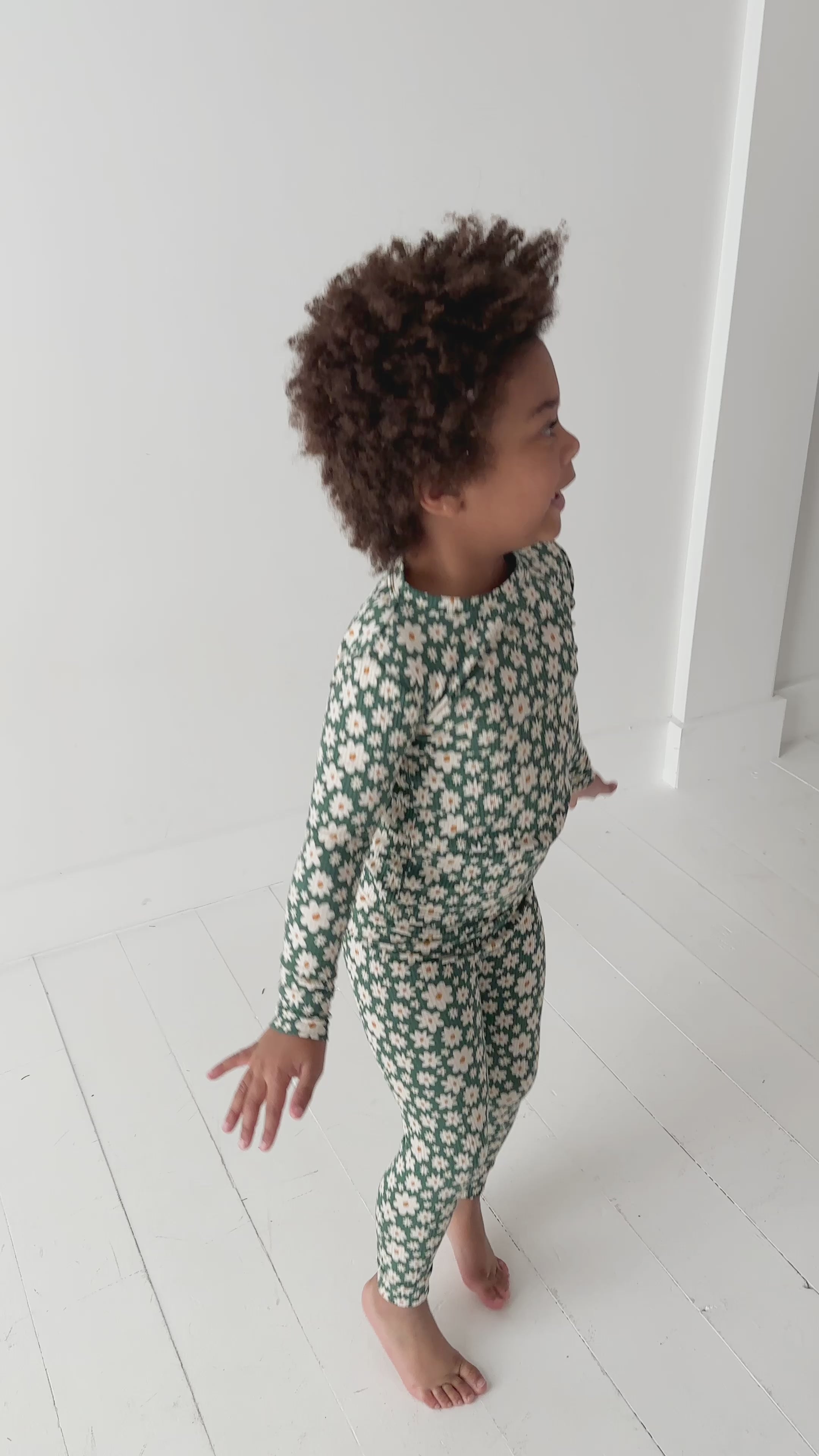 Green Floral Small Ribbed Two-Piece Set