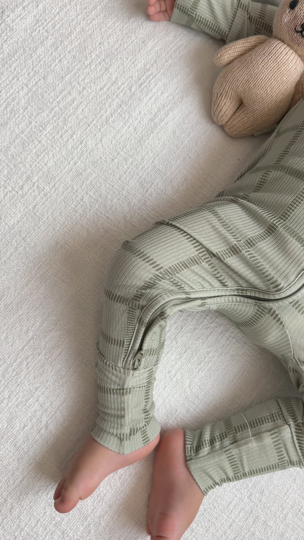 Grid Sage Green Small Ribbed Zip Romper
