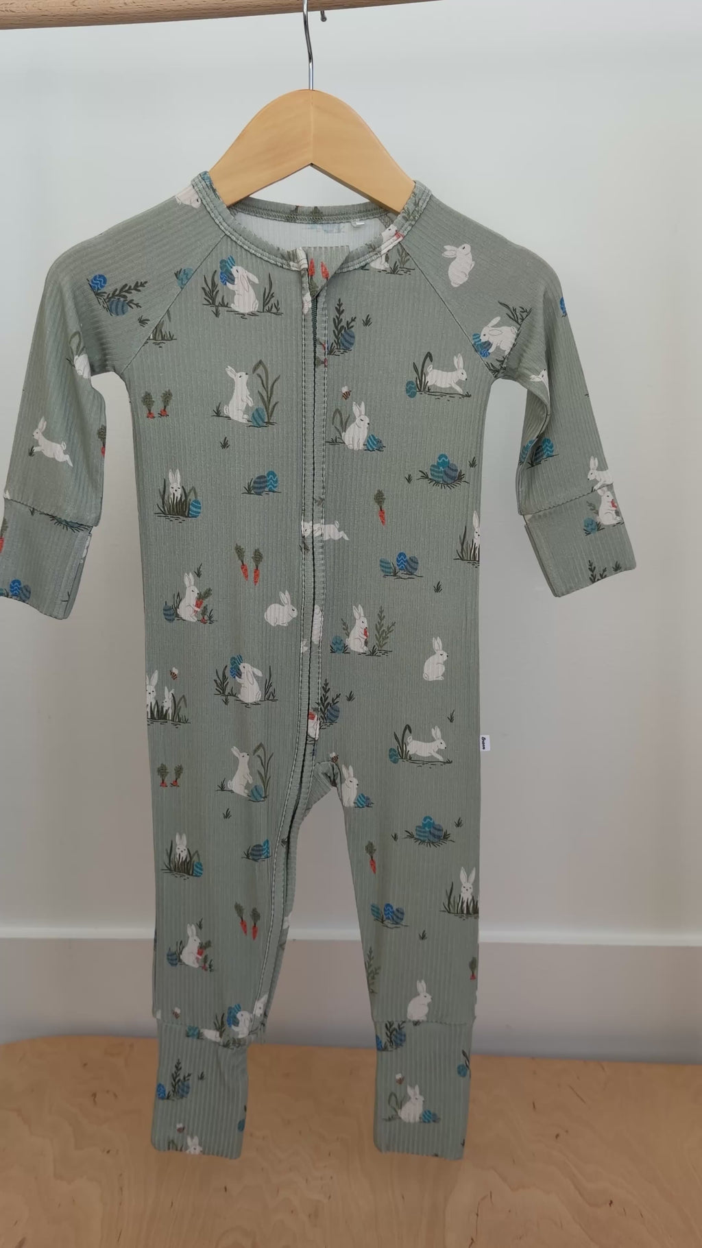 Sage Bunnies Small Ribbed Zip Romper