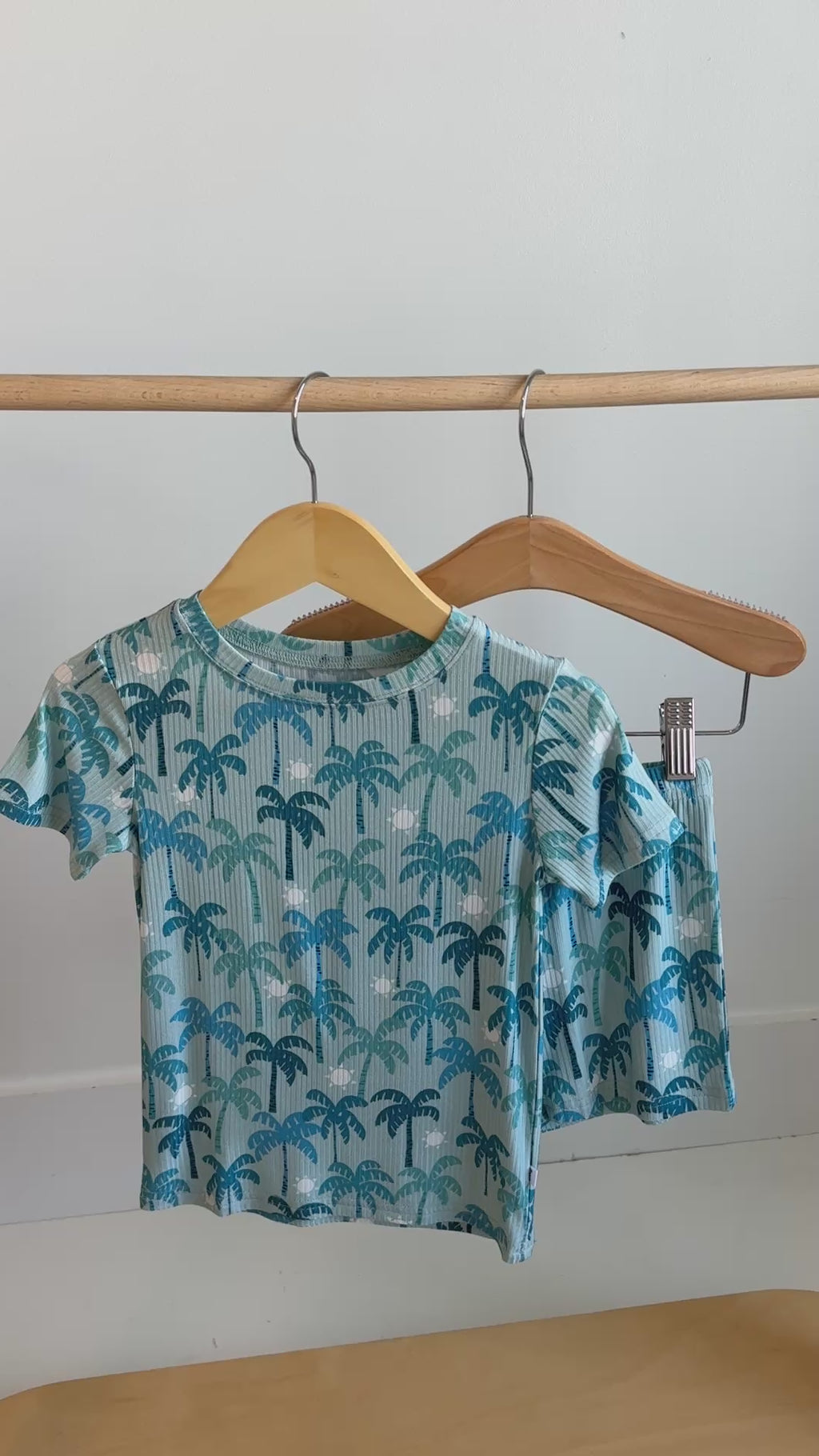Coastal Blue Palms Small Ribbed Shorts Two-Piece Set