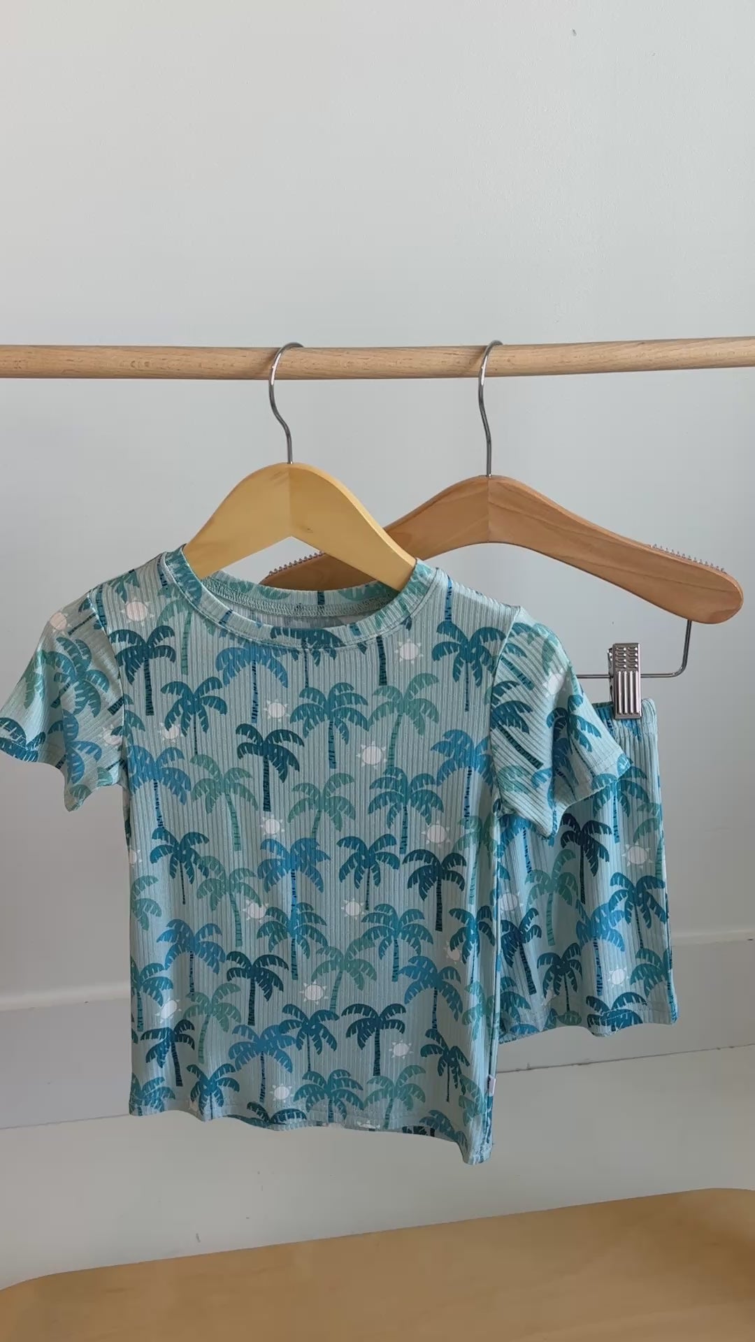 Coastal Blue Palms Small Ribbed Shorts Two-Piece Set