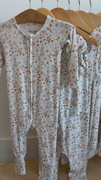 Whimsical Floral Small Ribbed Zip Romper