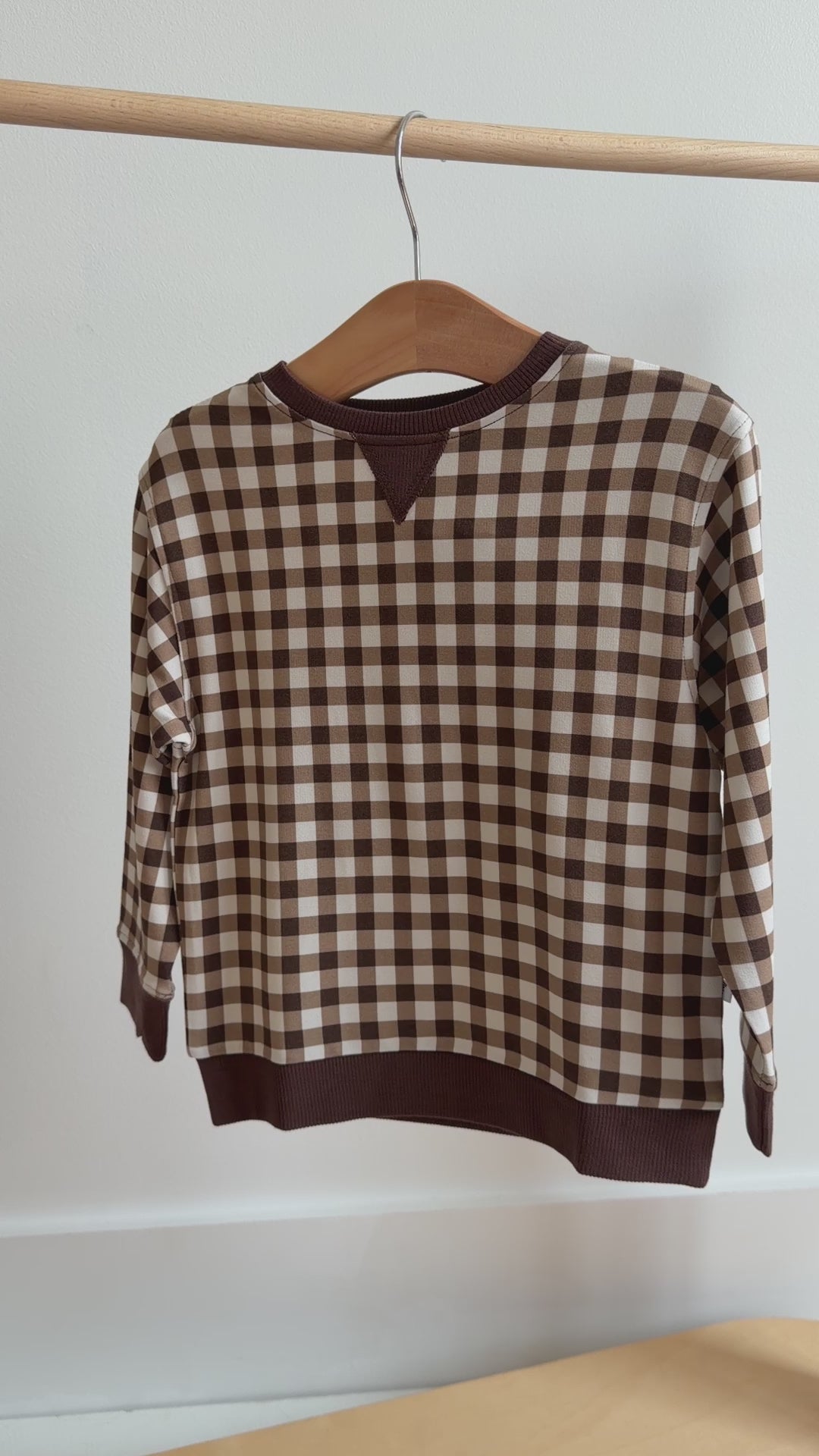 Dark Brown Gingham Bamboo French Terry Pullover