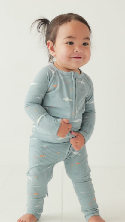 Sharks Small Ribbed Zip Romper