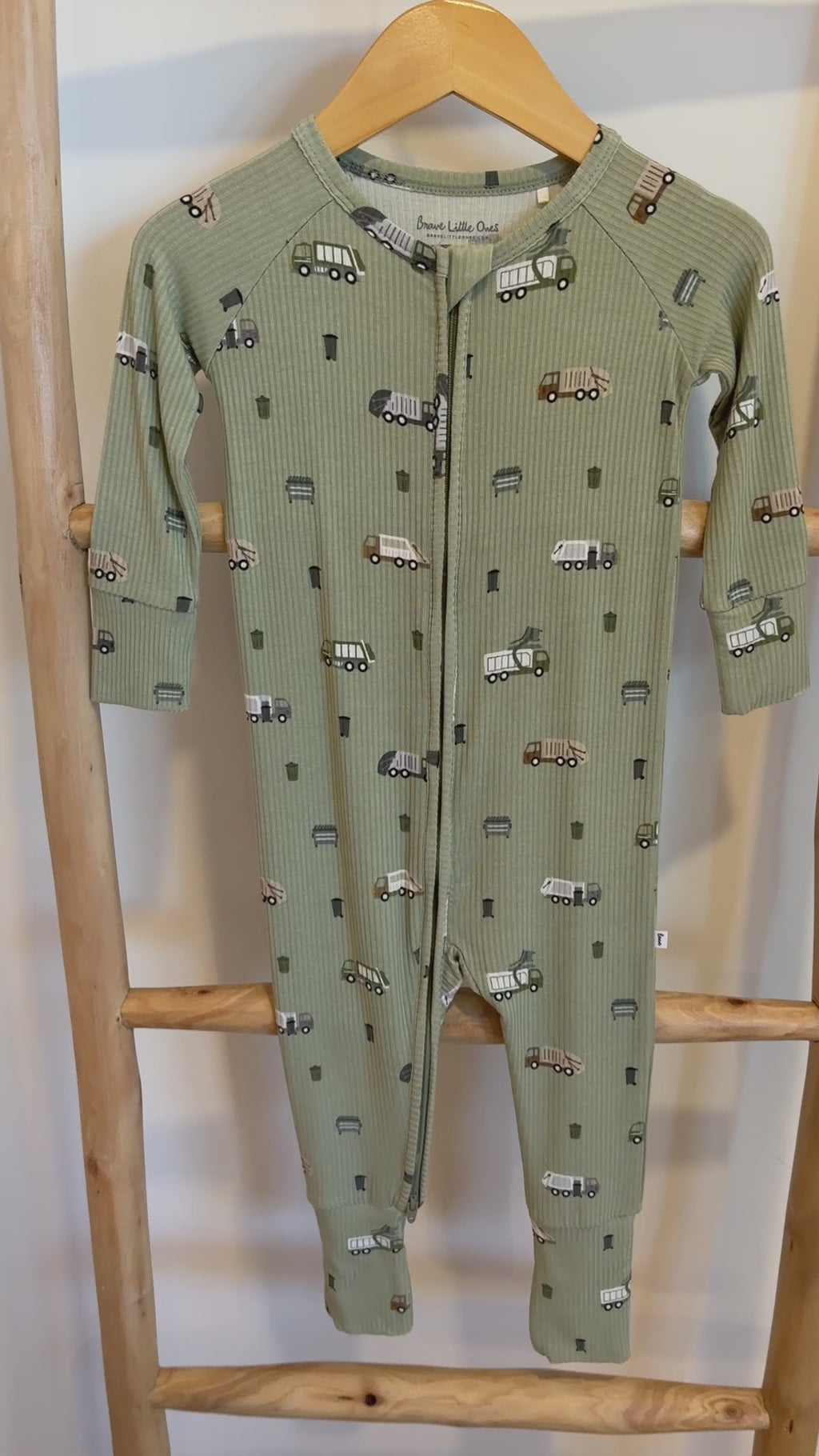 Trash Trucks Small Ribbed Zip Romper