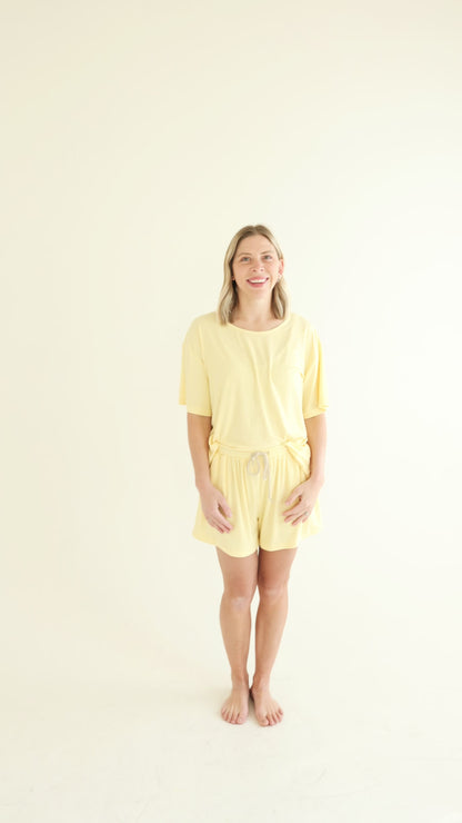 Lemon Yellow Small Ribbed Women's Short Sleeve Top