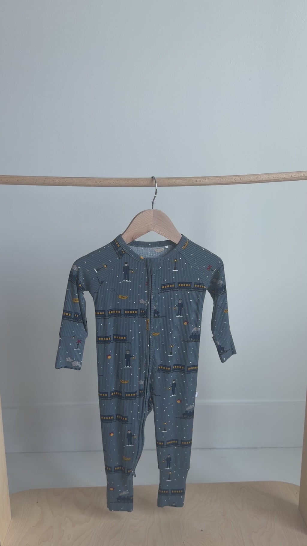 Christmas Trains Small Ribbed Zip Romper