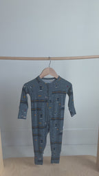 Christmas Trains Small Ribbed Zip Romper