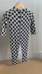 Checkered Lightning Bolt Small Ribbed Zip Romper