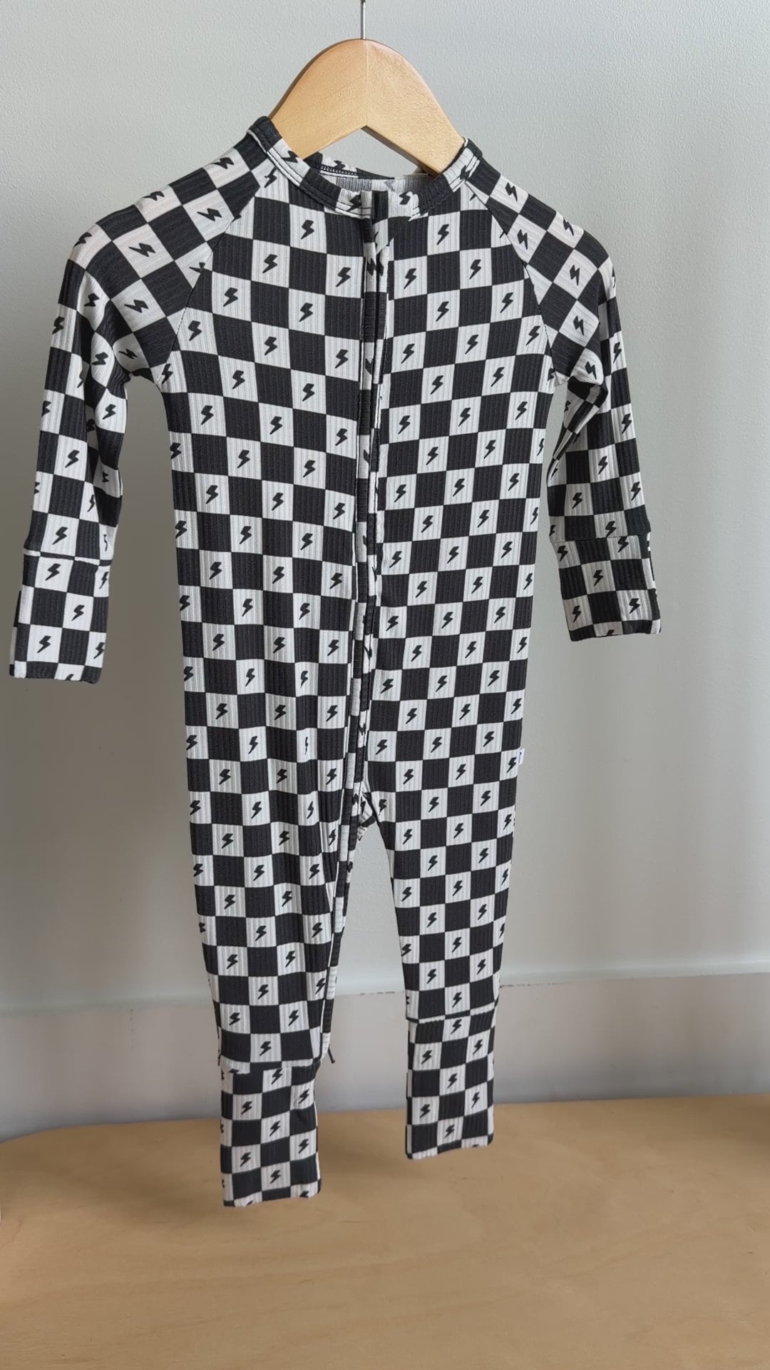 Checkered Lightning Bolt Small Ribbed Zip Romper