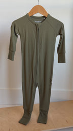 Olive Small Ribbed Zip Romper