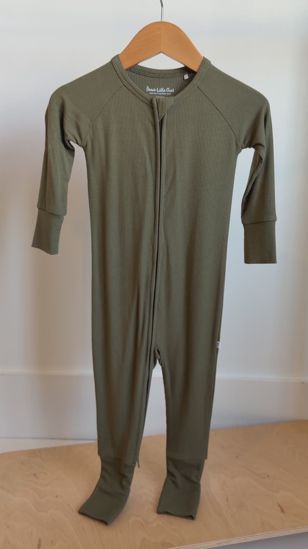 Olive Small Ribbed Zip Romper
