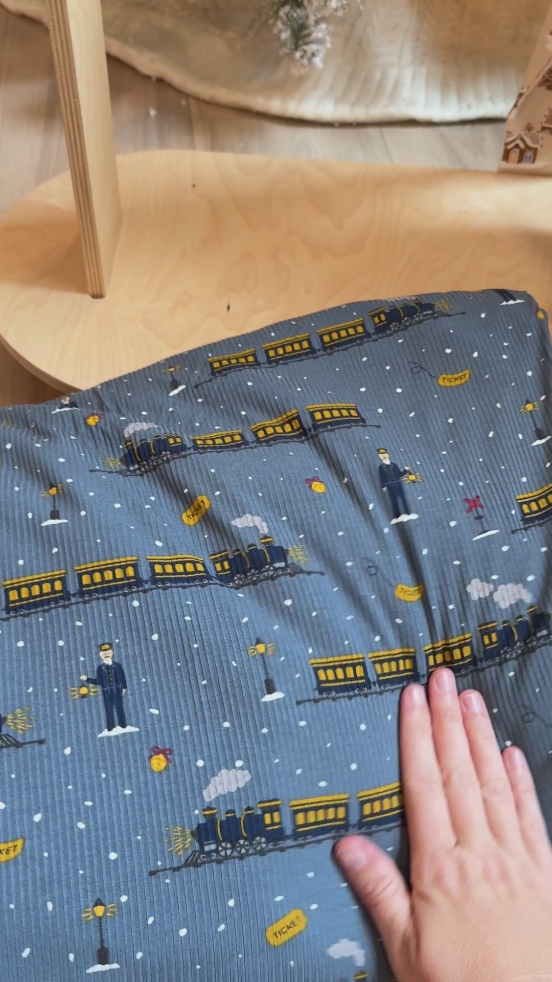 Christmas Trains Small Ribbed Youth Blanket