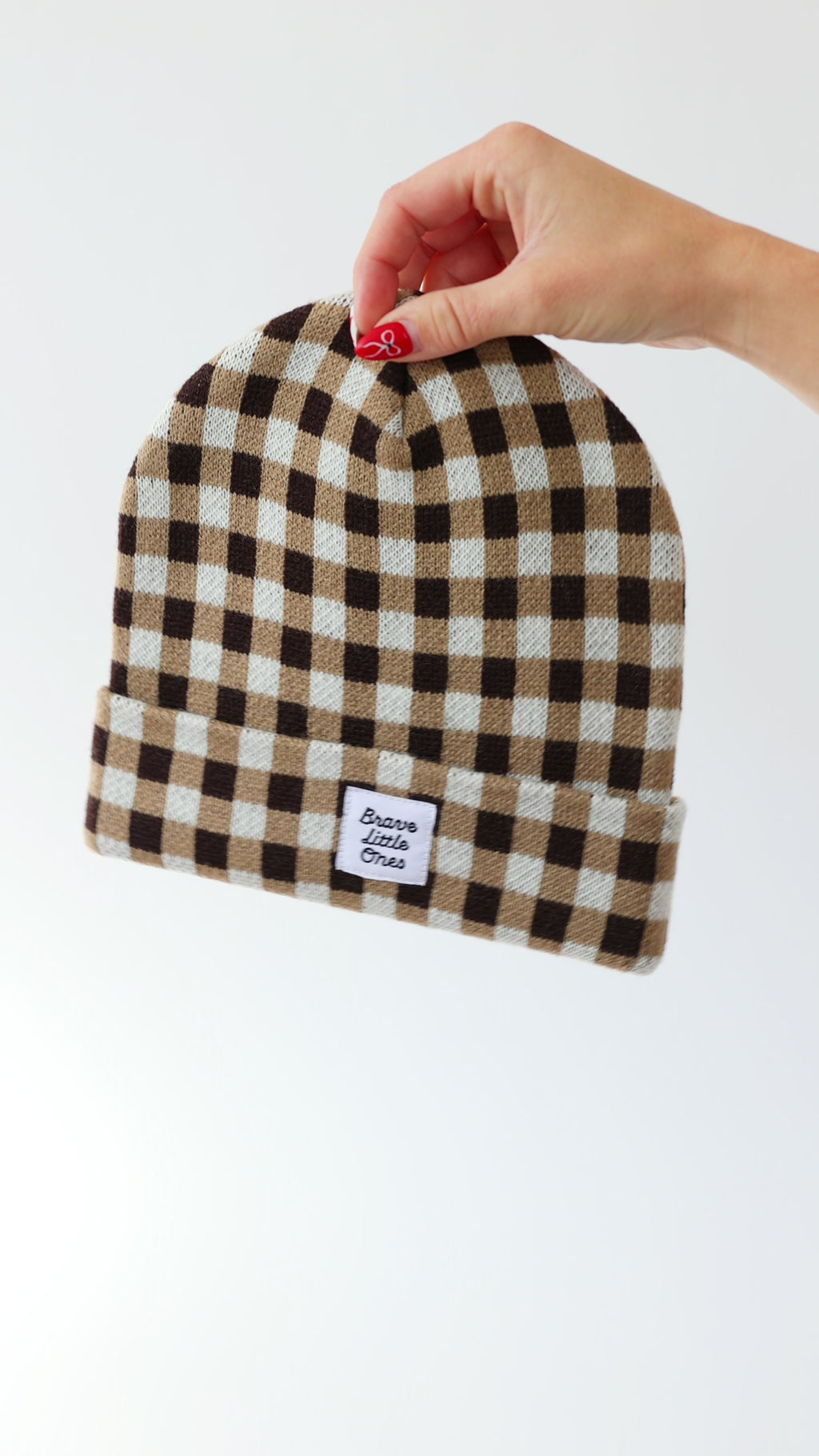 Dark Brown Gingham Knit Beanie