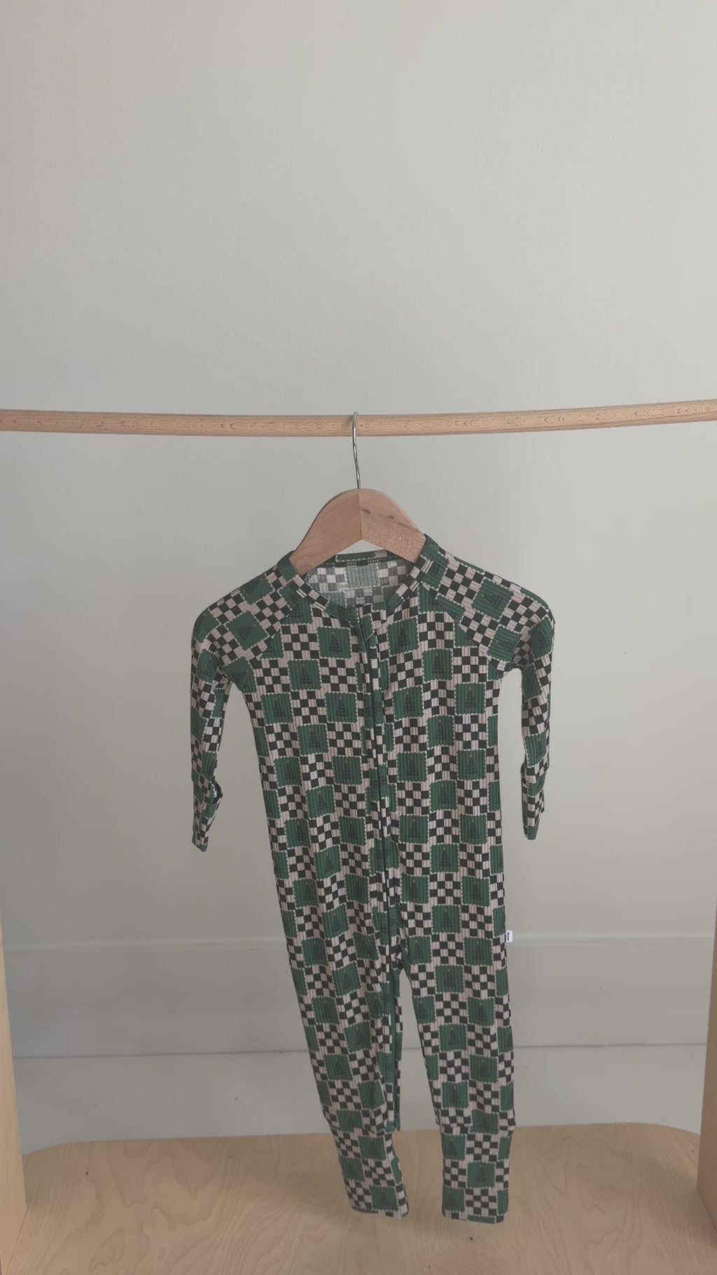 Checkered Christmas Trees Small Ribbed Zip Romper