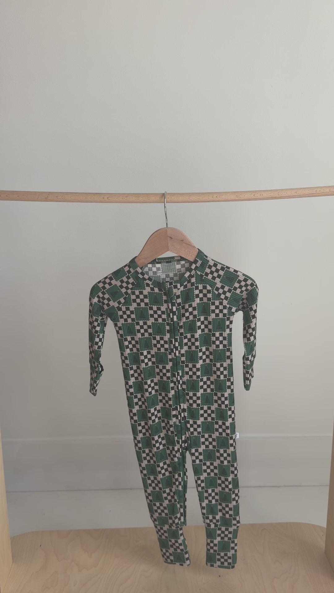 Checkered Christmas Trees Small Ribbed Zip Romper