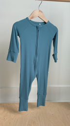 Midnight Teal Small Ribbed Zip Romper