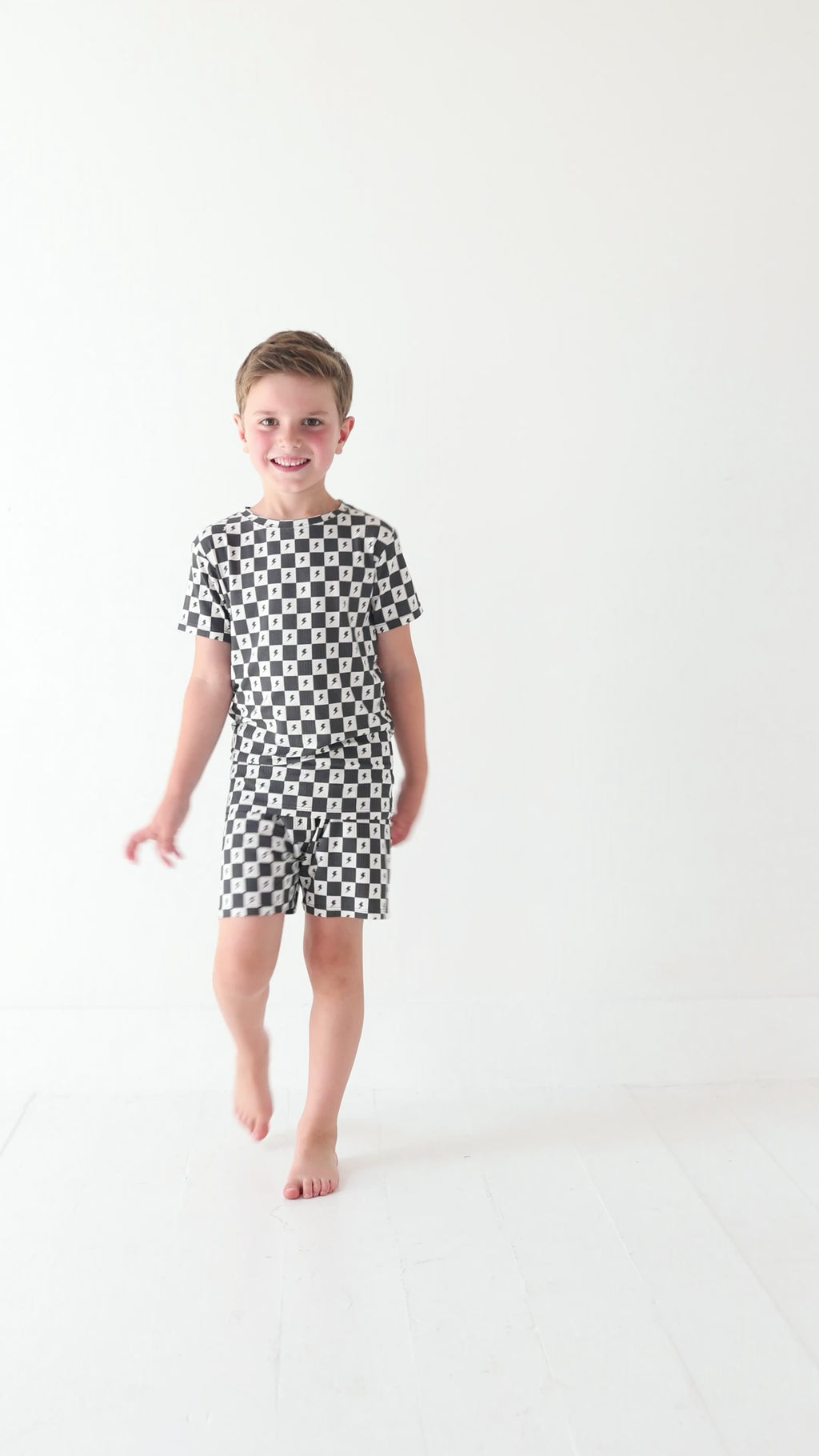 Checkered Lightning Bolt Small Ribbed Shorts Two-Piece Set
