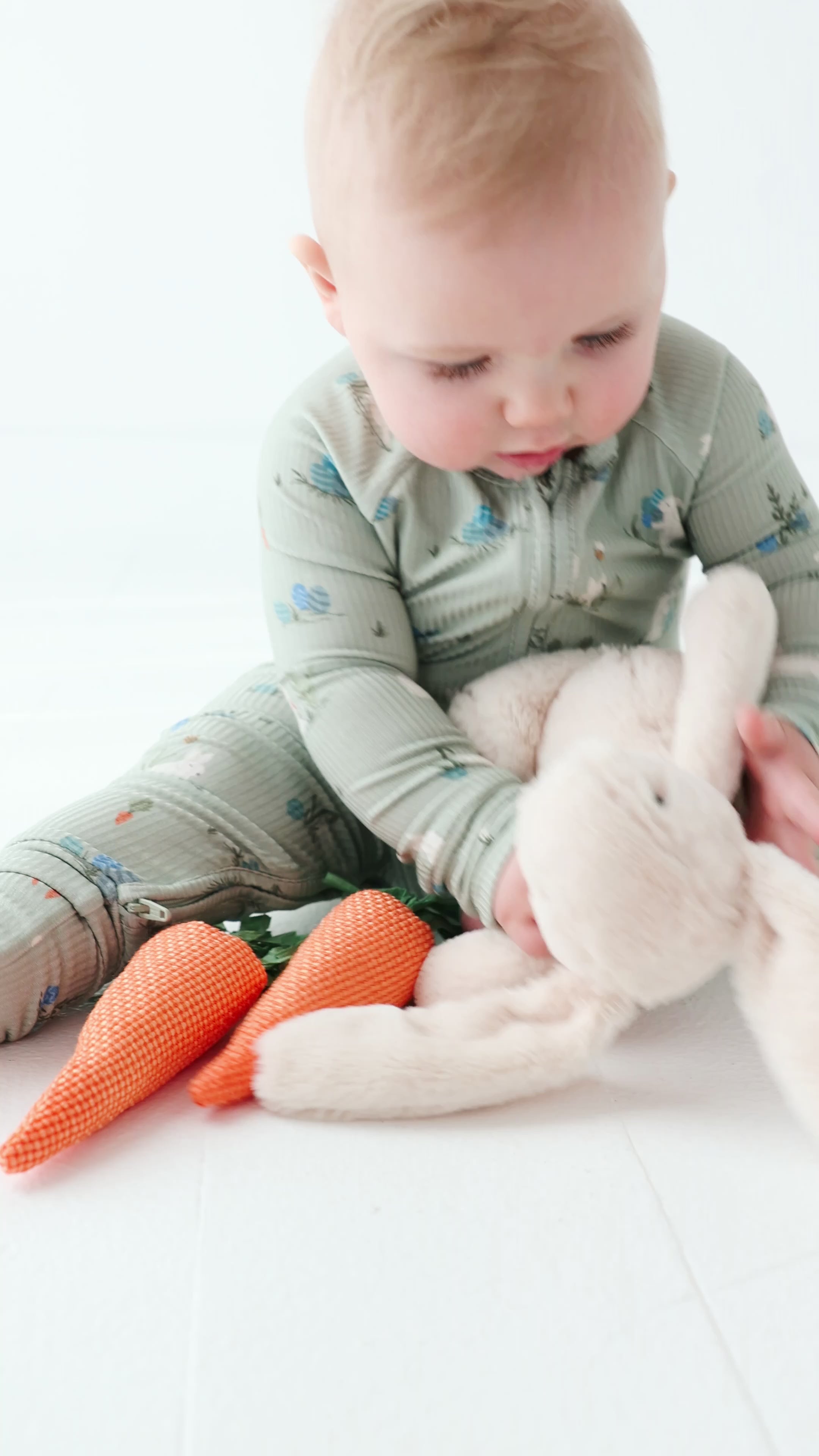 Sage Bunnies Small Ribbed Zip Romper