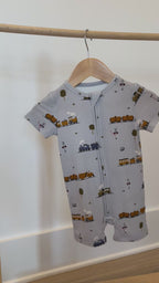 Trains Small Ribbed Summer Zip Romper