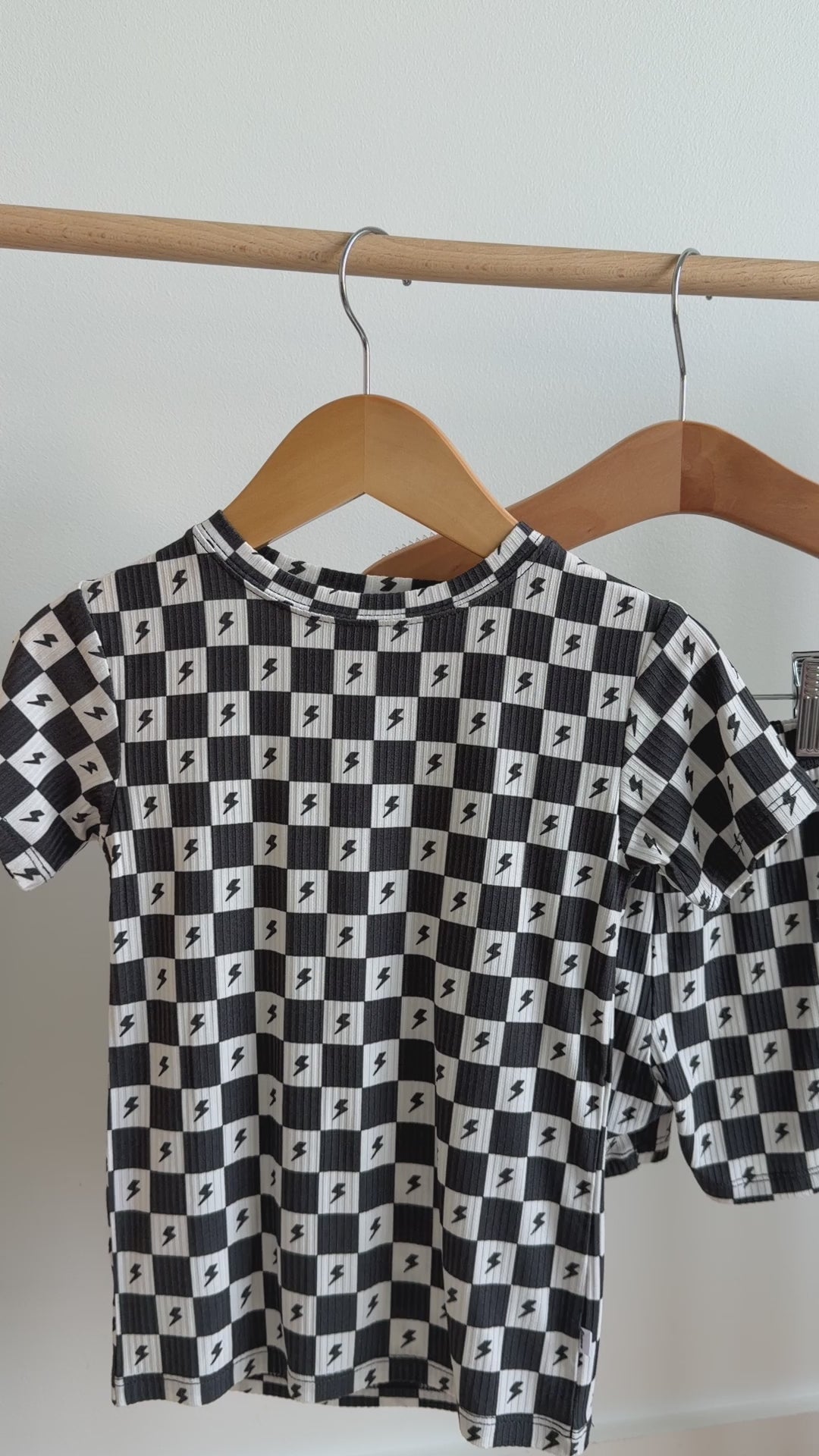Checkered Lightning Bolt Small Ribbed Shorts Two-Piece Set
