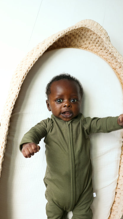 Pine Green Small Ribbed Zip Romper