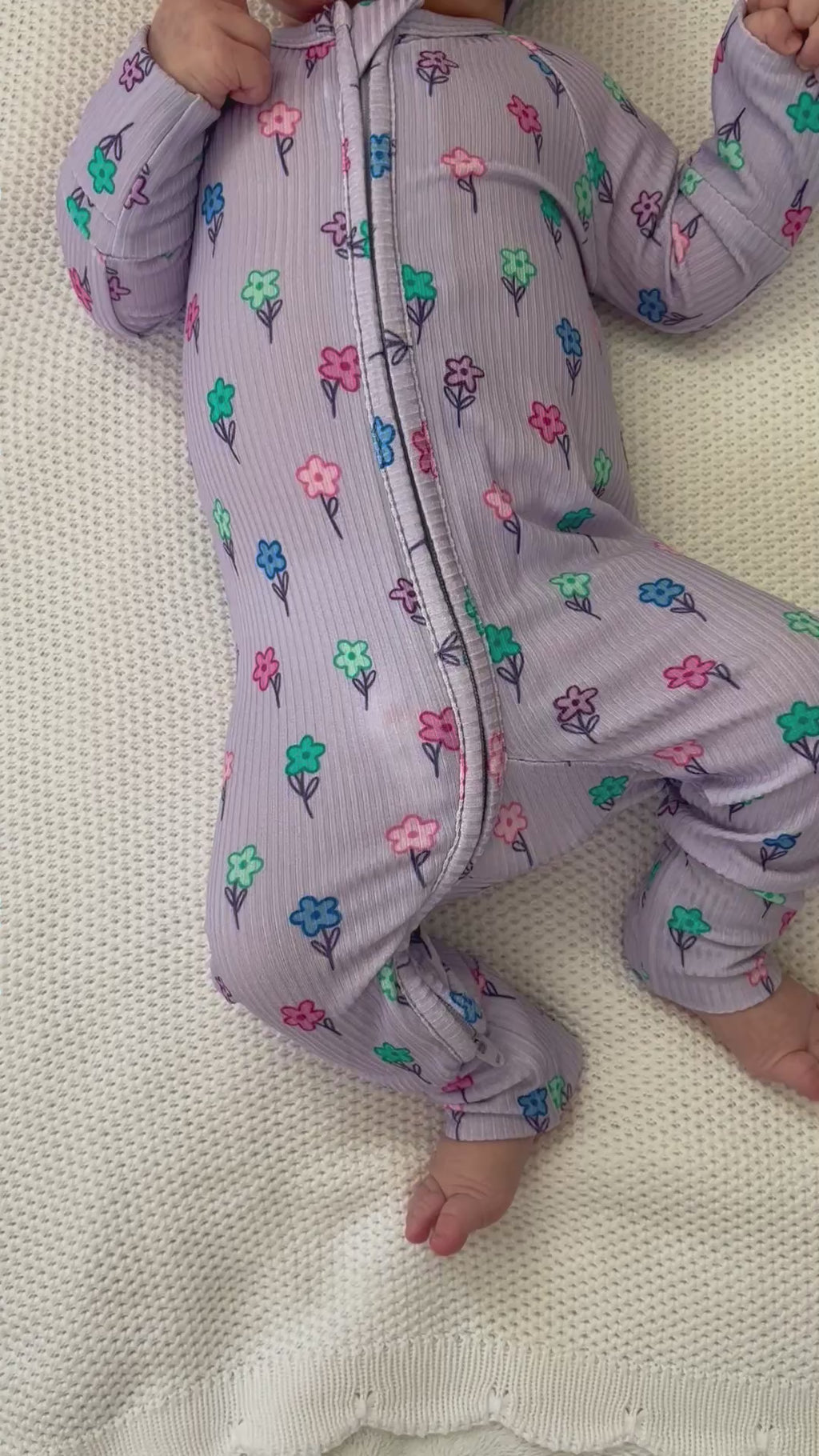 Lilac Daisies Small Ribbed Zip Romper