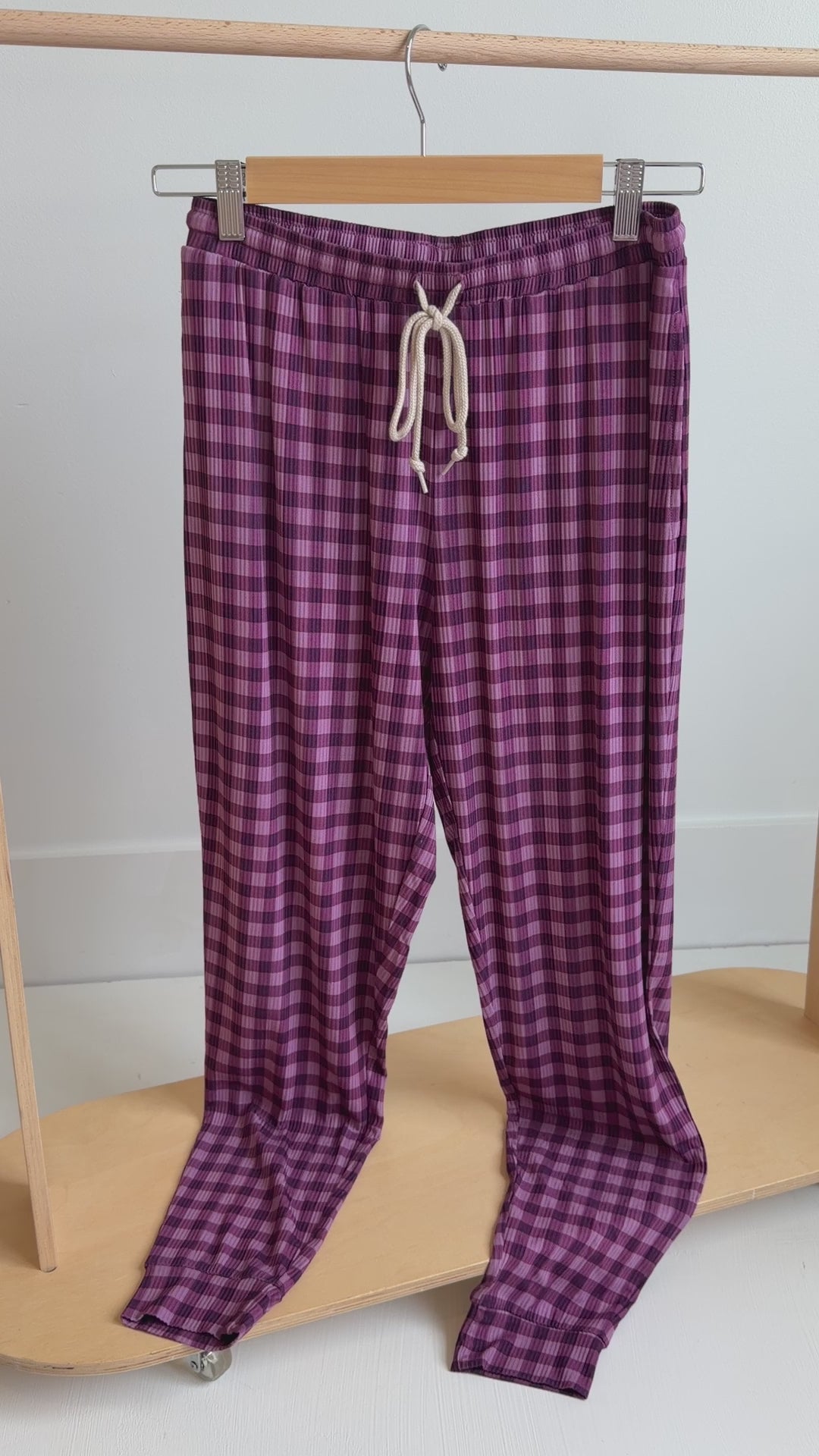 Plum Gingham Small Ribbed Women's Pants