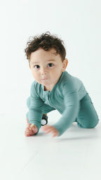 Glacier Blue Small Ribbed Zip Romper