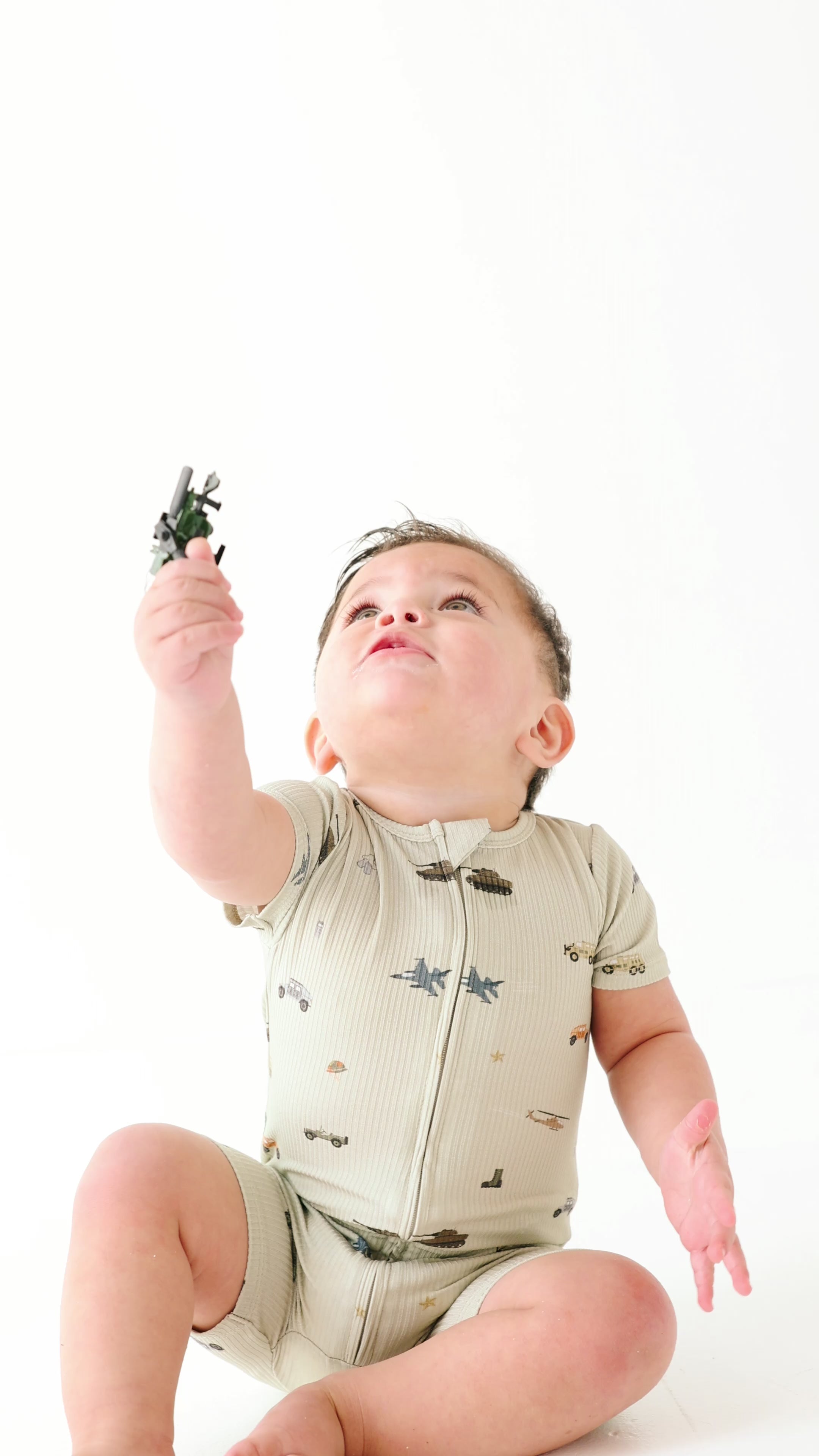 Military Small Ribbed Summer Zip Romper