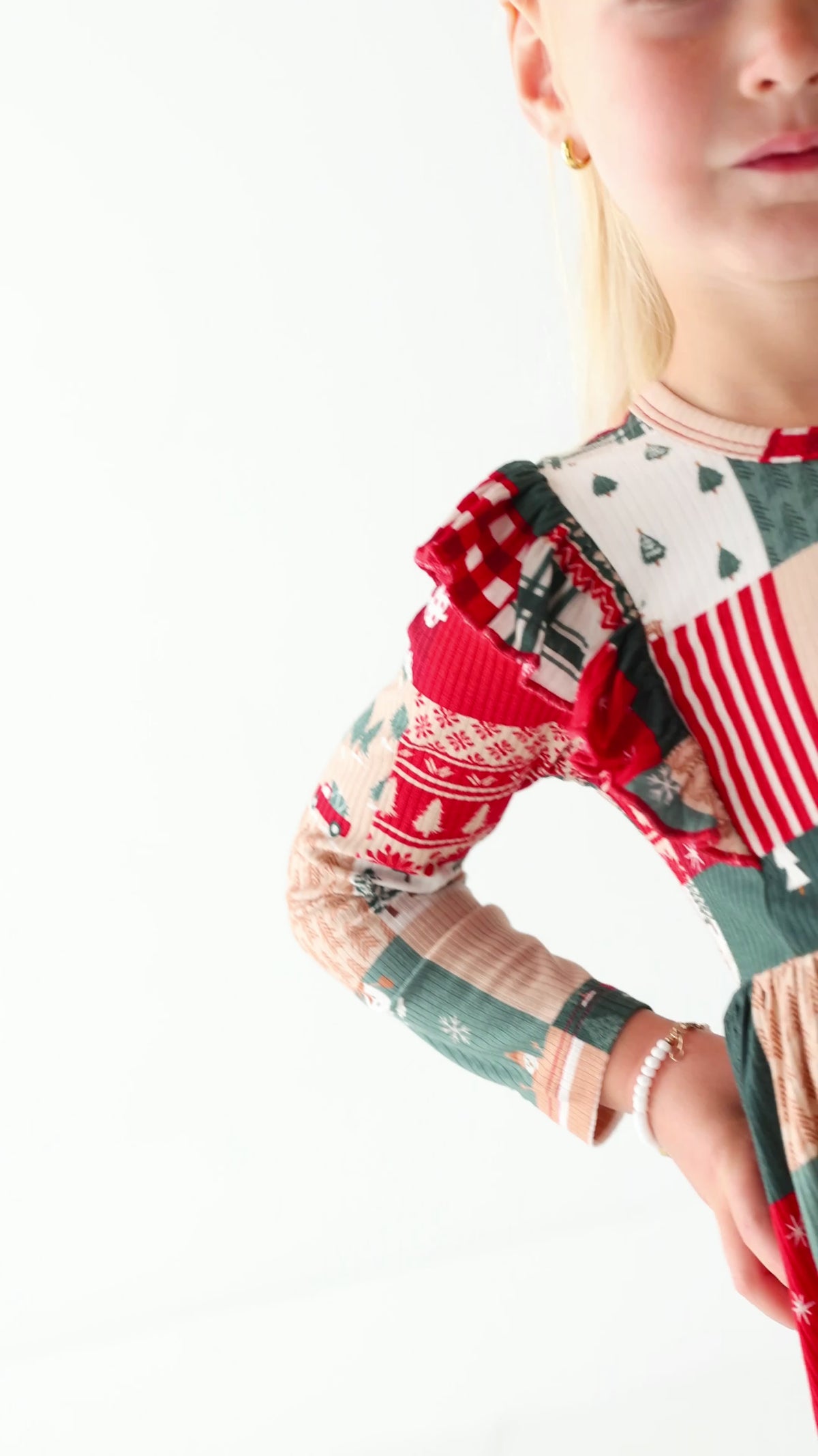 Patchwork Small Ribbed Ruffle Long Sleeve Dress