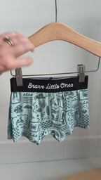 Summer Block Blue, Coastal Blue Palms and Harbor Blue Small Ribbed Boxer Brief 3 pack