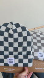 Gray Checkered Knit Beanie