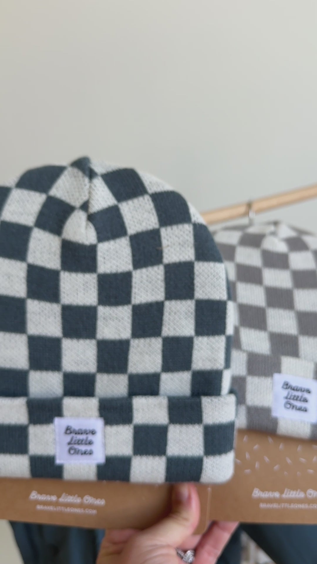 Gray Checkered Knit Beanie