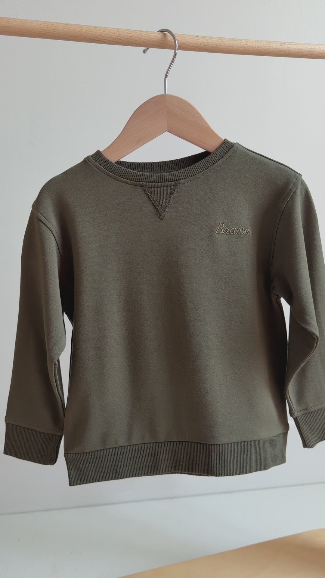 Olive with Brave Embroidered Bamboo French Terry Pullover