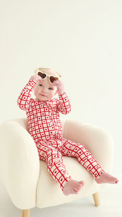 Be Mine Gingham Small Ribbed Zip Romper