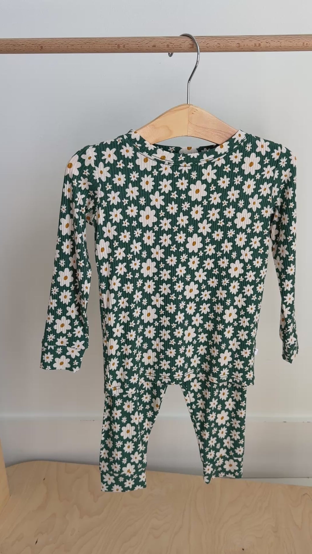 Green Floral Small Ribbed Two-Piece Set