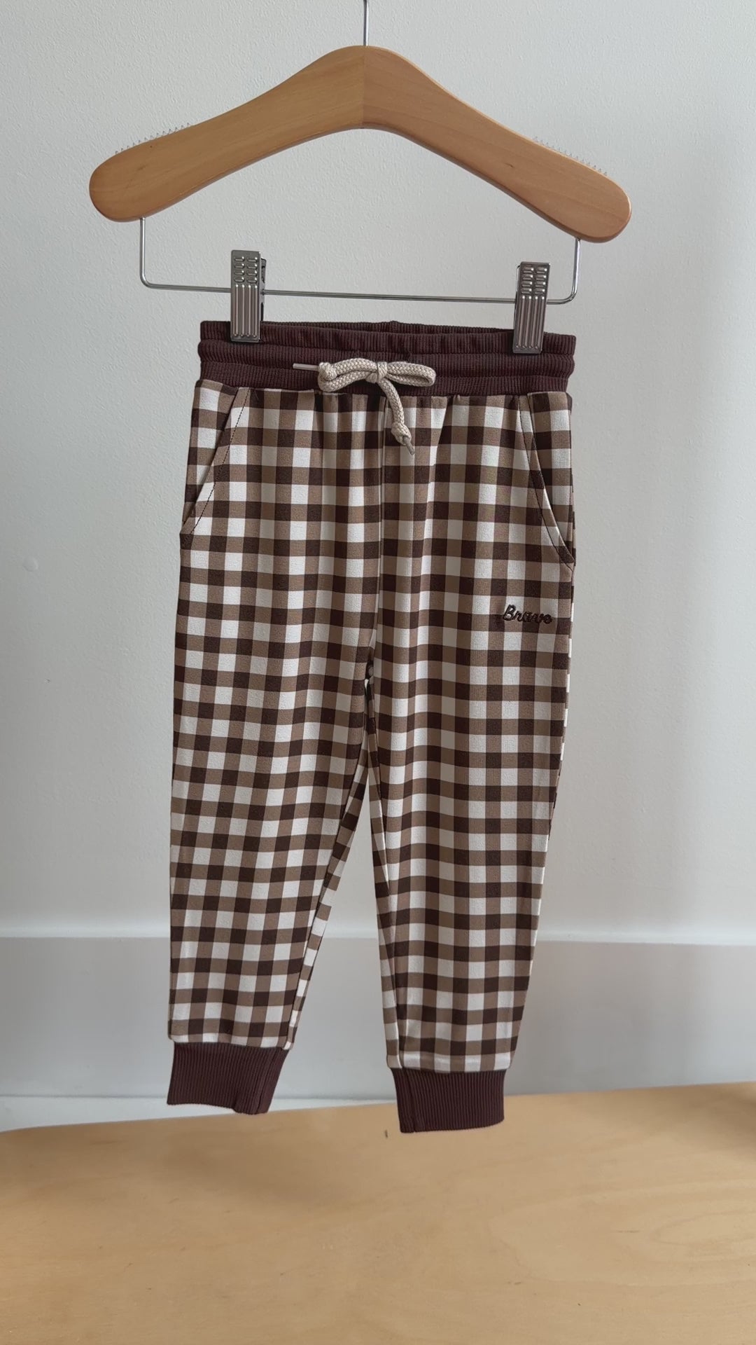 Dark Brown Gingham Bamboo French Terry Joggers