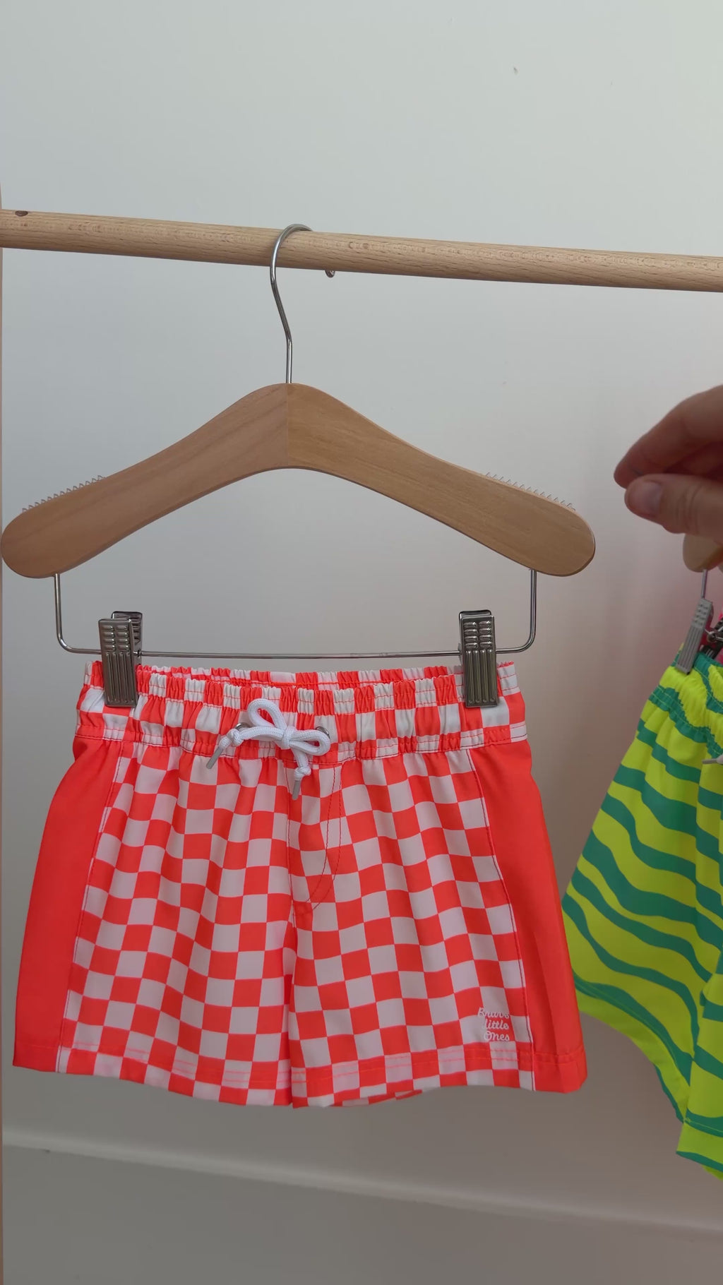 Neon Orange Checkered Swim Trunks