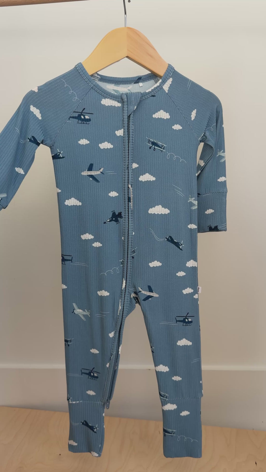 Take Flight Blue Small Ribbed Zip Romper
