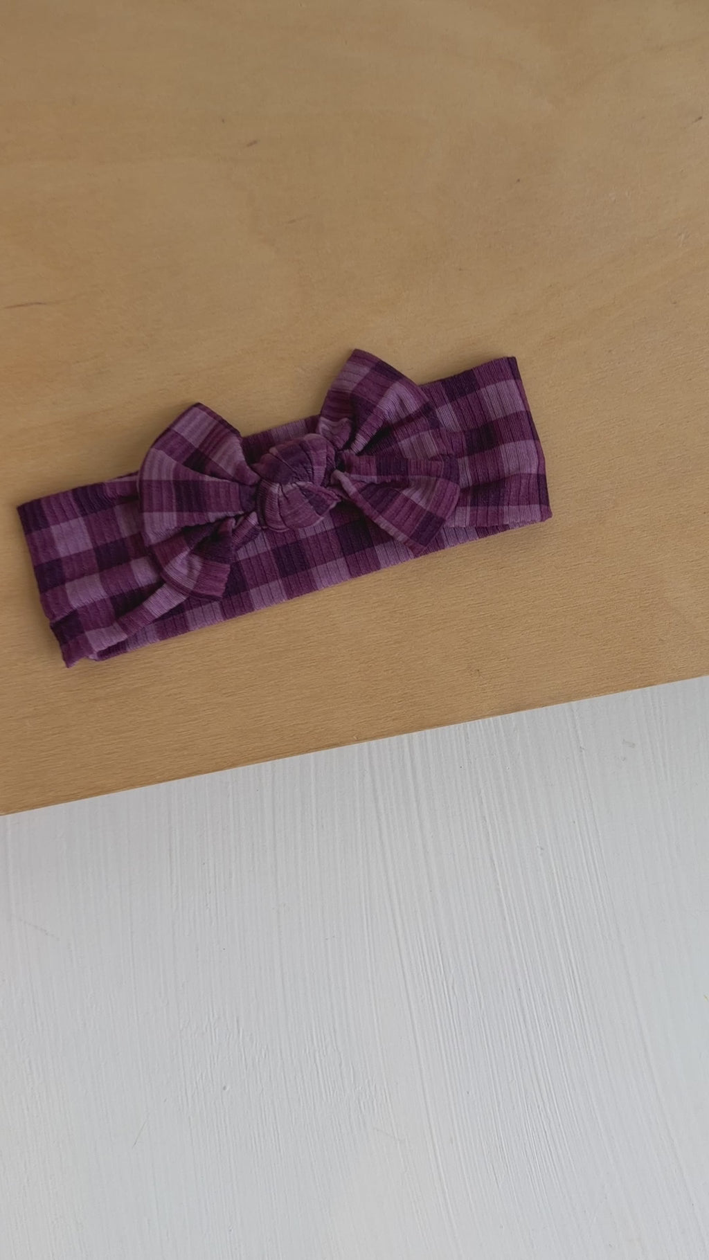 Plum Gingham Small Ribbed Bow