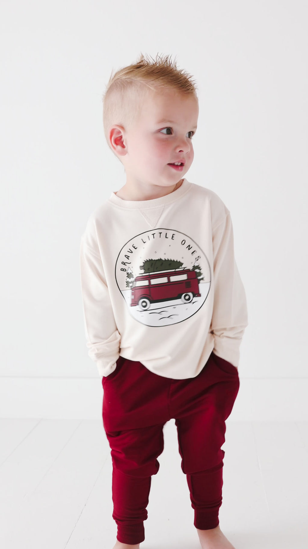 VW Bus Cream Bamboo French Terry Pullover & Jogger Set