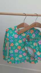 Bright Turquoise Daisies Two-Piece Bathing Suit