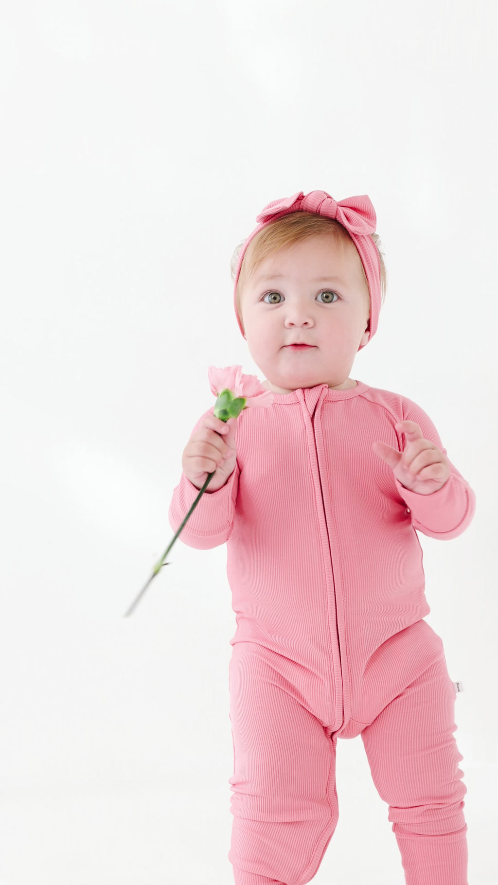 Peony Pink Small Ribbed Zip Romper