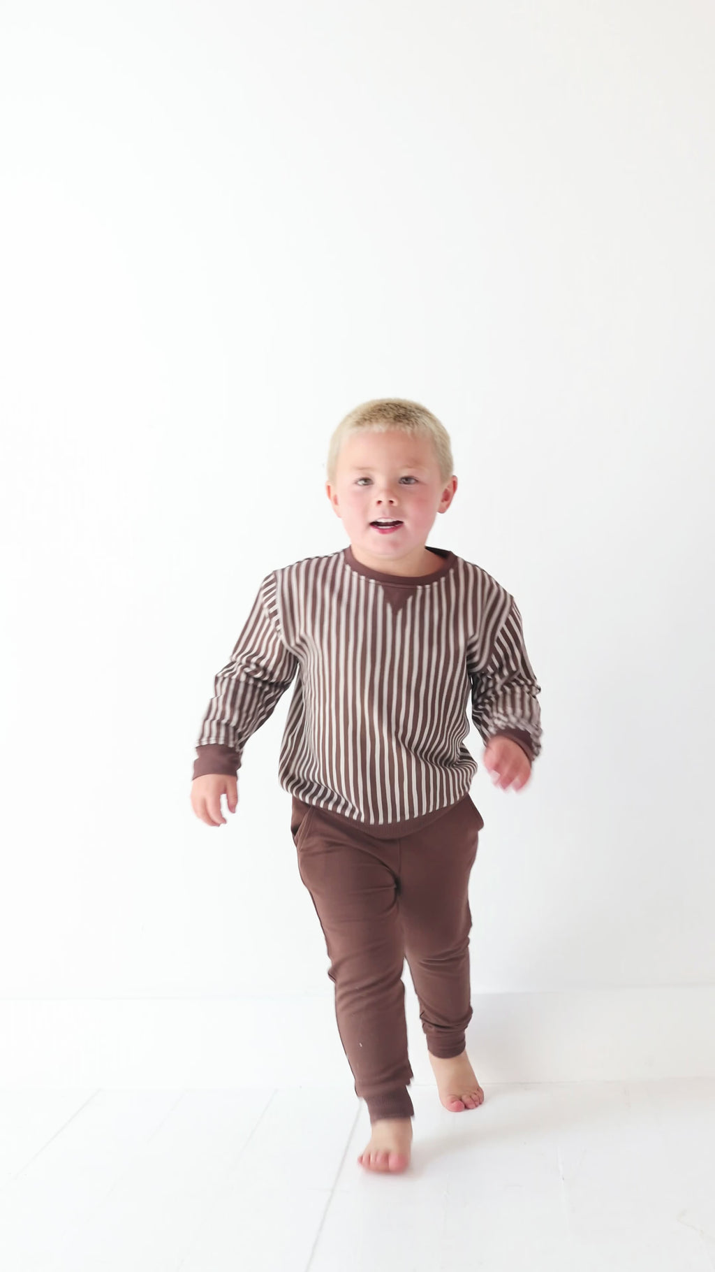 Brown Vertical Stripe Bamboo French Terry Pullover