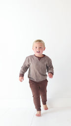 Brown Vertical Stripe Bamboo French Terry Pullover