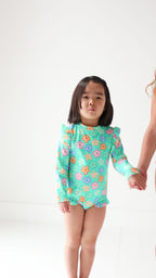 Bright Turquoise Daisies One-Piece Bathing Suit