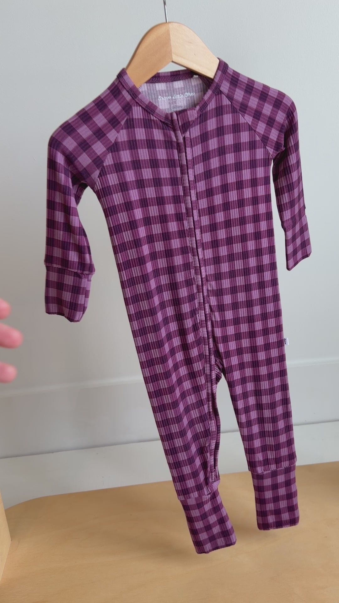 Plum Gingham Small Ribbed Zip Romper
